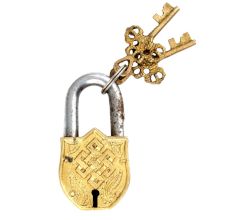 Religious Chand Tara Deign Brass Padlock With 2 Keys