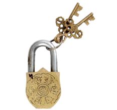 Religious Chand Tara Deign Brass Padlock With 2 Keys