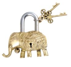 Brass Elephant Statue Padlock With 2 Decorative keys