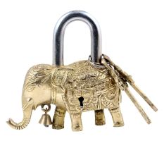 Brass Elephant Statue Padlock With 2 Decorative keys