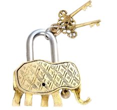 Brass Elephant Statue Padlock With 2 Decorative keys
