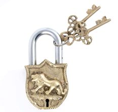 Tiger Engraved Design Brass Padlock Door Lock  With 2 Keys