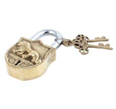 Tiger Engraved Design Brass Padlock Door Lock  With 2 Keys