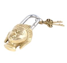 Brass Padldlock Engraved With Buddha Face And 2 Keys