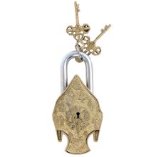 Brass Padldlock Engraved With Buddha Face And 2 Keys