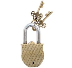 Brass Padlock Solider Face Design With 2 Decorative Keys