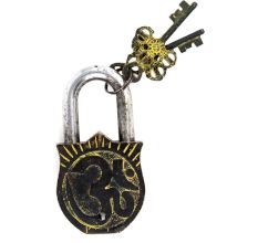 Brass Padlock Ram Durbar With 2 Decorative Keys Painted With Yellow Color