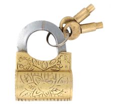 Brass  Floral Design Handcuff Lock With 2 Keys
