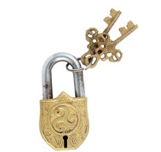 Brass Padlock Engraved With Abstract Design With 2 Keys