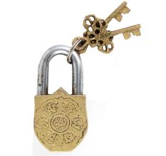 Brass Padlock Engraved With Abstract Design With 2 Keys