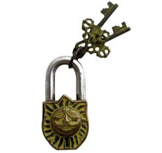 Brass Padlock Engraved Yellow Hindu Sun God Lock With 2 Keys