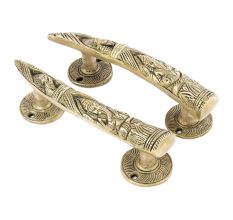 Brass Tusker Style Door Handles Carved With Lord Ganesha In Pair