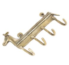 Brass Horse Motif Wall Hanger With 4 Hooks