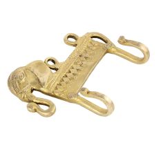 Hand Casted Elephant With Trunk Motif Wall Hanger With 2 Hooks