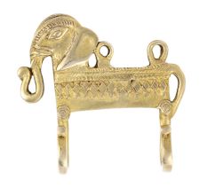 Hand Casted Elephant With Trunk Motif Wall Hanger With 2 Hooks