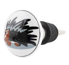 Black Hedgehog Ceramic Flat Wine Bottle Stopper