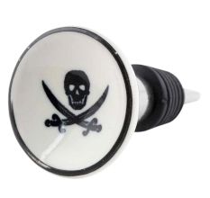 Black Man Skull Danger Symbol Flat Ceramic Wine Bottle Stopper