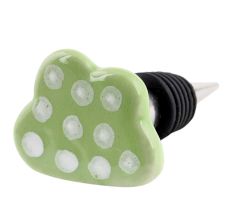 Lime White Dot Cloud Ceramic Wine Bottle Stopper