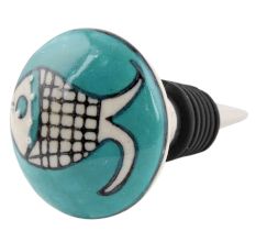 Sea Green Fish Ceramic Wine Bottle Stopper