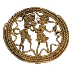 Gracefully Designed Brass Metal Decor Depicting Village Life