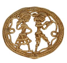 Radiant Brass Metal Circular Decor Piece With Rural Scenery