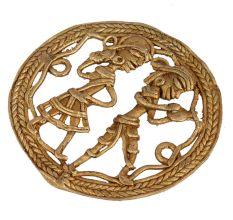 Radiant Brass Metal Circular Decor Piece With Rural Scenery
