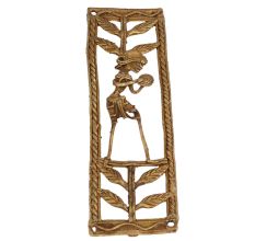 Calming Cymbal Bearing Lone Male-Rectangular Artwork In Brass Metal