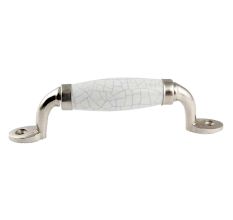 White Crackle Small Ceramic Silver Door Handles