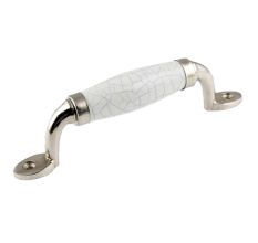 White Crackle Small Ceramic Silver Door Handles