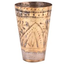 Brass Punjabi Glass With Faded Design Of Arch And Leafy Pattern