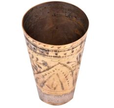 Brass Punjabi Glass With Faded Design Of Arch And Leafy Pattern