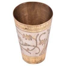 Brass Lassi Serving Glass With Golden Borders And Leaf Pattern