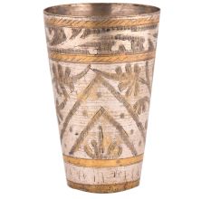 Brass Lassi Glass Leaf In Arch With Golden Bands