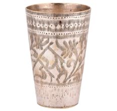 Etched Jai Hind Leaves Brass Lassi Glass