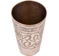 Etched Jai Hind Leaves Brass Lassi Glass