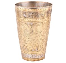 Hand Carved Floral Design Brass Lassi Glass