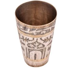 Faded Mogul Design Carved Brass Lassi Glass