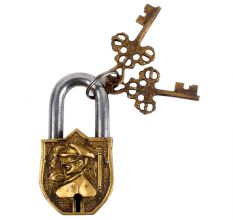 Brass Padlock with Relief of Australian Field Marshal With 2 Keys