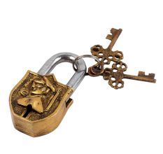 Brass Padlock with Relief of Australian Field Marshal With 2 Keys