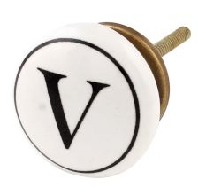 V Flat Alphabet Ceramic Drawer Knob