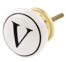 V Flat Alphabet Ceramic Drawer Knob