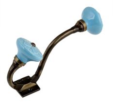 Blue Wheel Flower Ceramic Antique Iron Hook