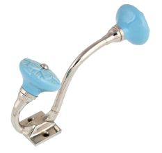Blue Wheel Flower Ceramic Silver Iron Hook