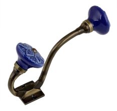 Navy Blue Wheel Flower Ceramic Antique Iron Hook
