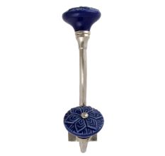 Navy Blue Wheel Flower Ceramic Silver Iron Hook