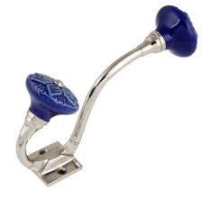 Navy Blue Wheel Flower Ceramic Silver Iron Hook