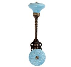 Blue Wheel Flower Ceramic Antique Rope Iron Hook