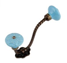 Blue Wheel Flower Ceramic Antique Rope Iron Hook