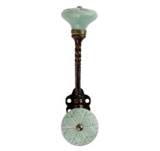Sage Green Wheel Flower Ceramic Antique Rope Iron Hook