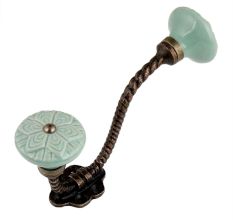 Sage Green Wheel Flower Ceramic Antique Rope Iron Hook